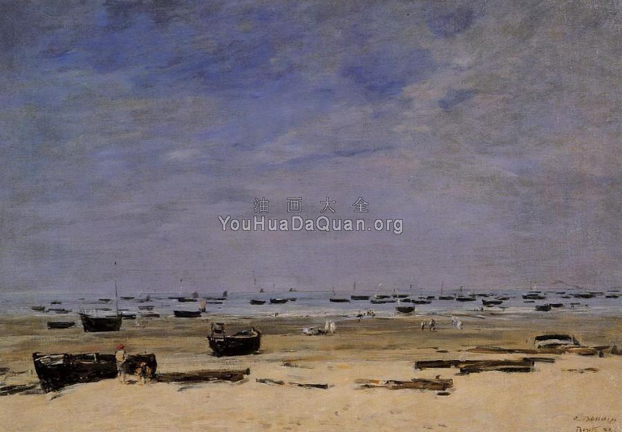 The Coastline at Berck at Low Tide - 尤金·布丹